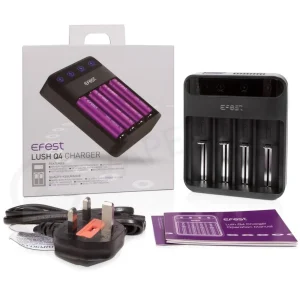 Genuine Efest LUSH Q4 Charger 4-Slot Fast Charge Up to 2A / 1A LED 18650 26650 UK Plug