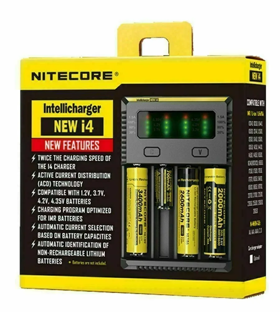 Nitecore NEW i4 Intellicharge 18650-26650-20700-16340 UK Plug Battery Charger