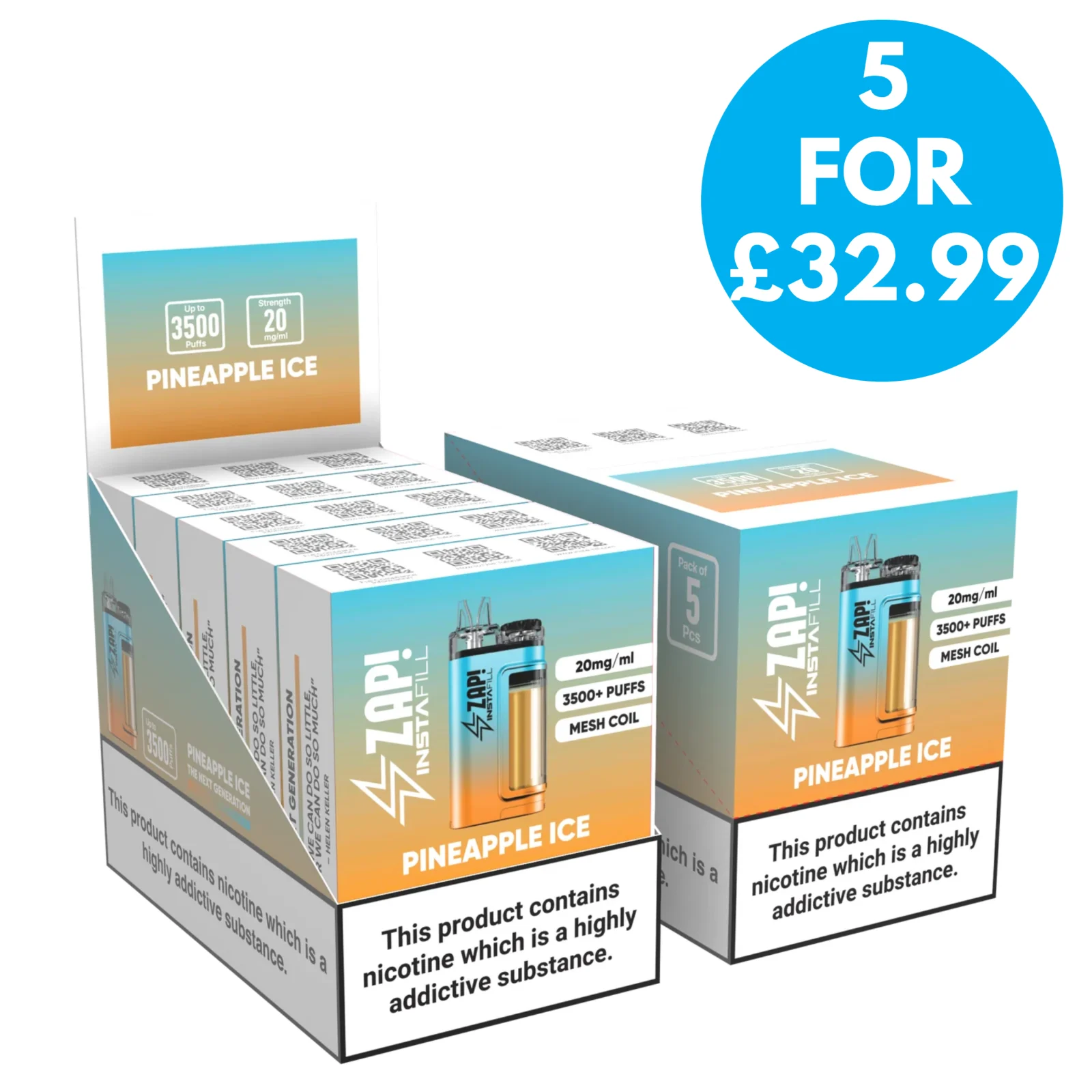 Box Of 5 – Zap Instafill 3500 Puff Disposable Vape Kit Multipack