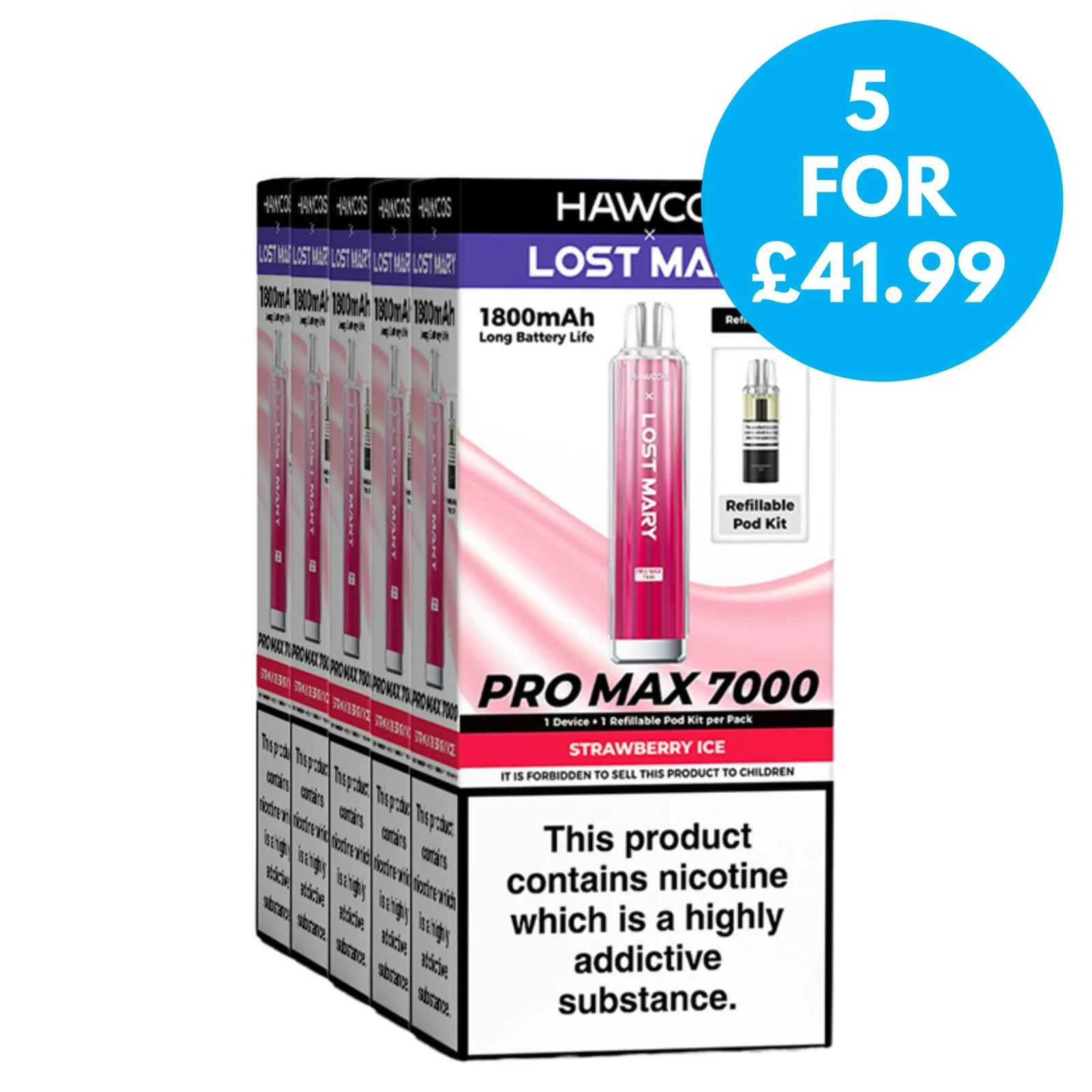 Box of 5 – 20mg Hawcos X Lost Mary Pro Max 7000 Vape Kit