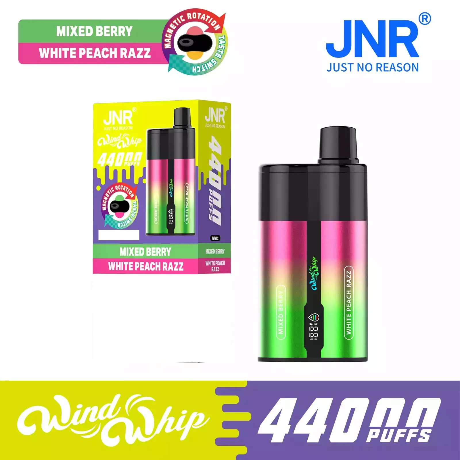 JNR WIND WHIP 44K 44000 Puffs Type C Fast Charge Smart Screen Rechargeable Disposable Vape Wholesale Bulk Buy