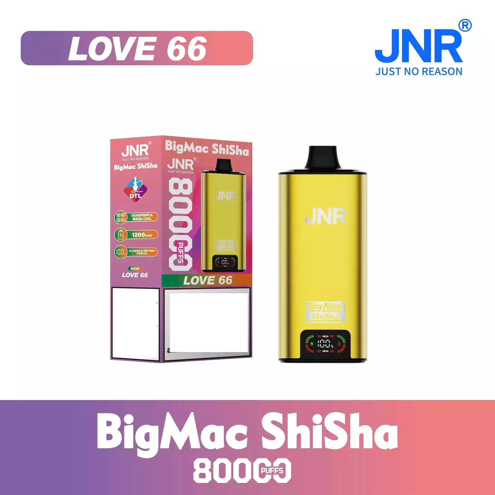 JNR BIG MAC Shisha 80K 80000 Puffs Big Cloud Disposable Vape Wholesale Bulk Buy Smart Display