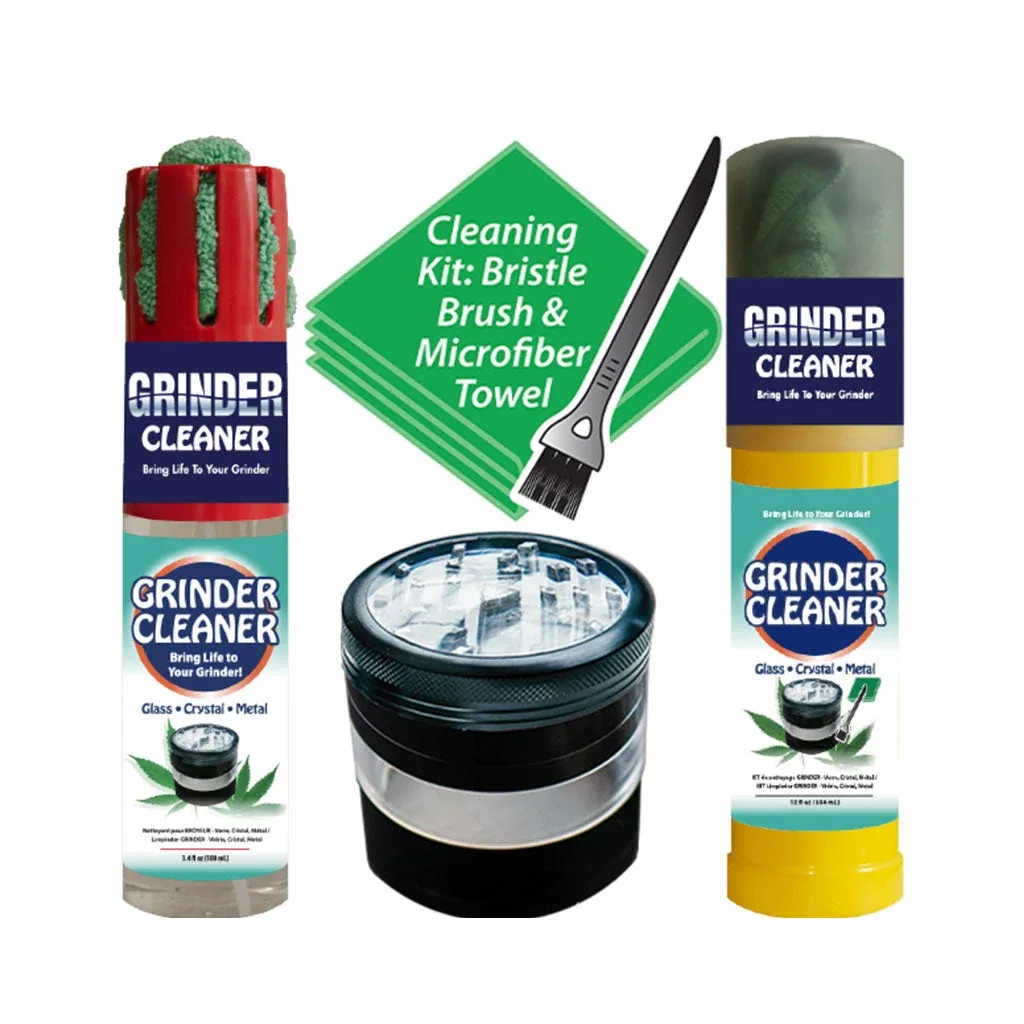Repel-Aide Bong Life Grinder Cleaner / 12oz Kit w/ White Cup Cap, Microfiber Towel. Bristle Brush