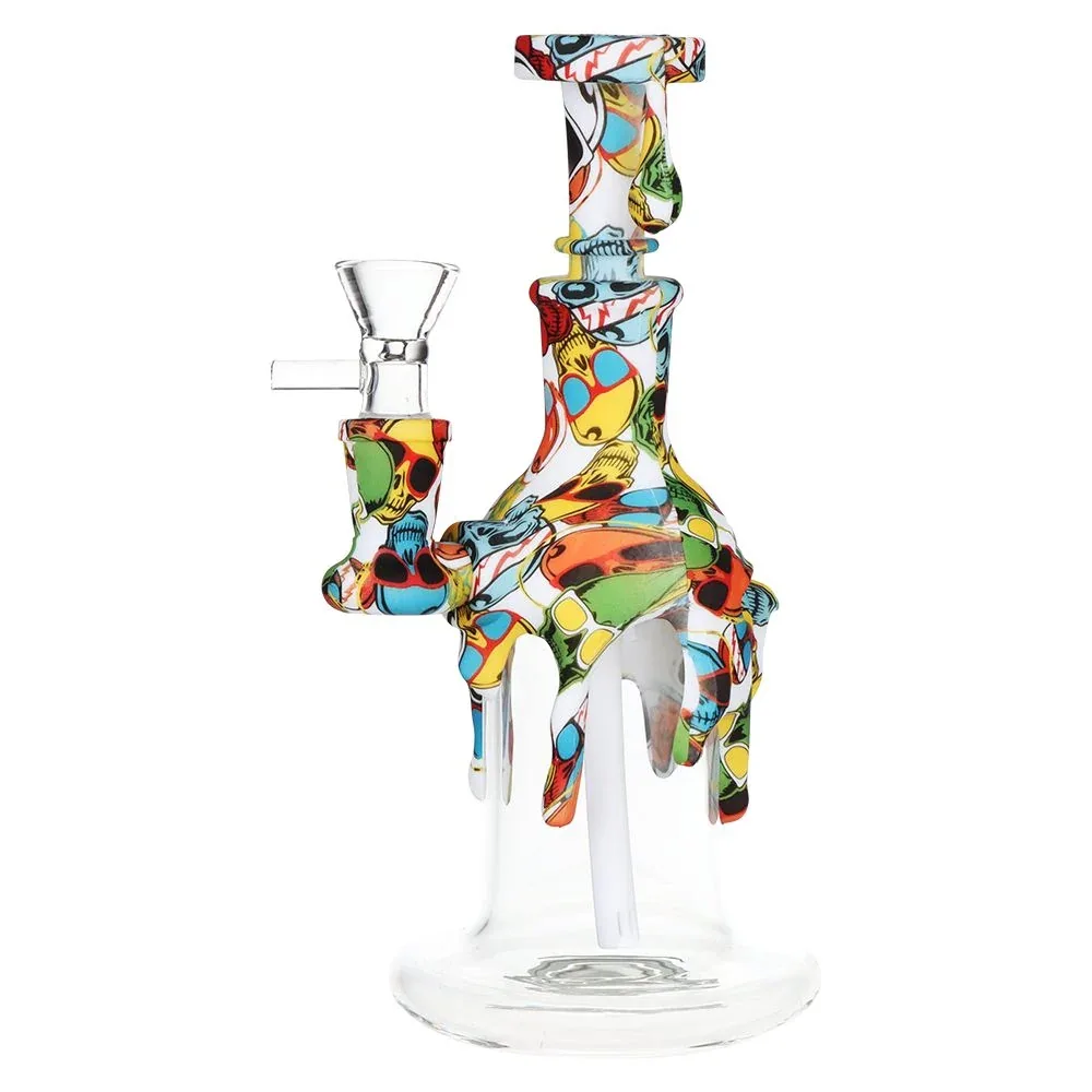 Masked Silicone & Glass Water Pipe - 7.5" / 14mm F / Designs Vary - Image 2