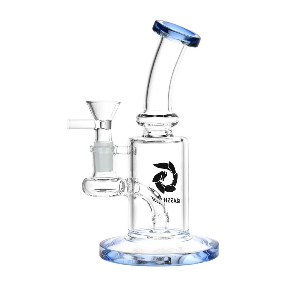 Glass House Bent Neck Glass Water Pipe - 6.75" / 14mm F / Colors Vary - Image 2