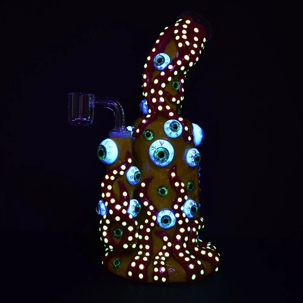 Octo Eyeballz Glow In Dark Dab Rig - 9.5" / 14mm F - Image 2
