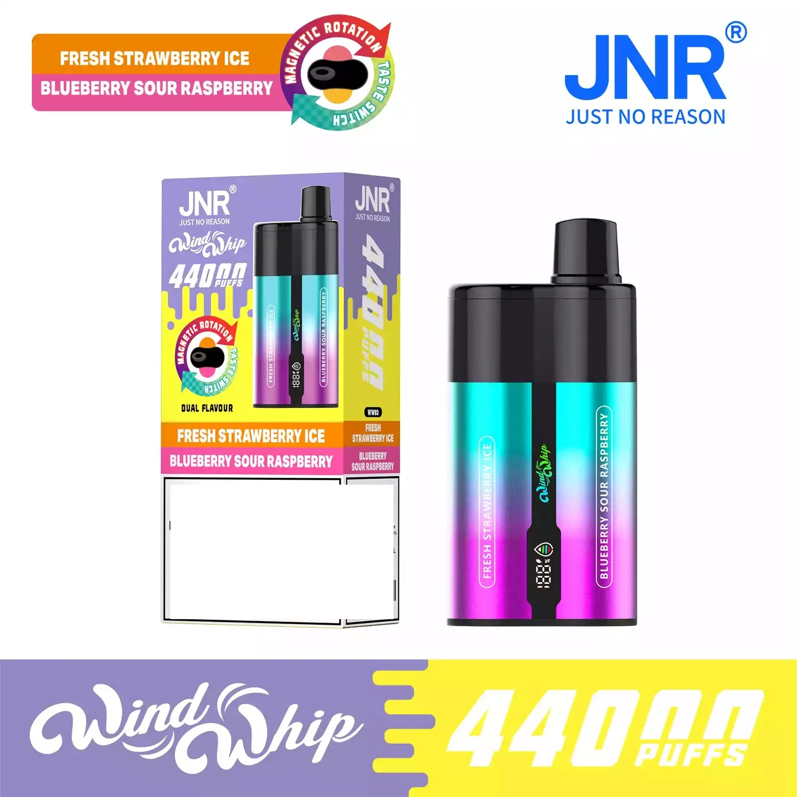 JNR WIND WHIP 44K 44000 Puffs Type C Fast Charge Smart Screen Rechargeable Disposable Vape Wholesale Bulk Buy - Image 2