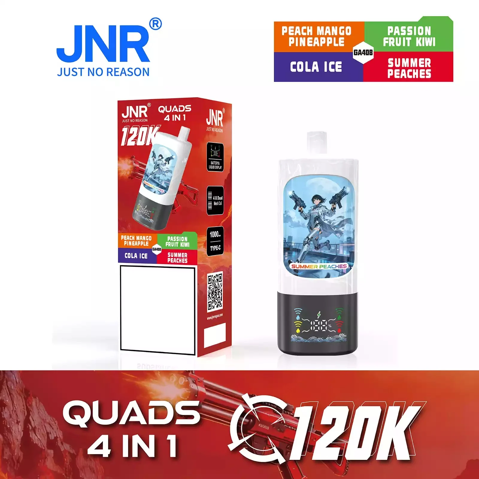 JNR QUADS 4IN1 120K 120000 Puffs Big Cloud Wholesale Rechargeable Disposable Vape Smart Display Bulk Buy - Image 2
